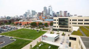 Aerial view of Auraria Campus and Downtown Denver.