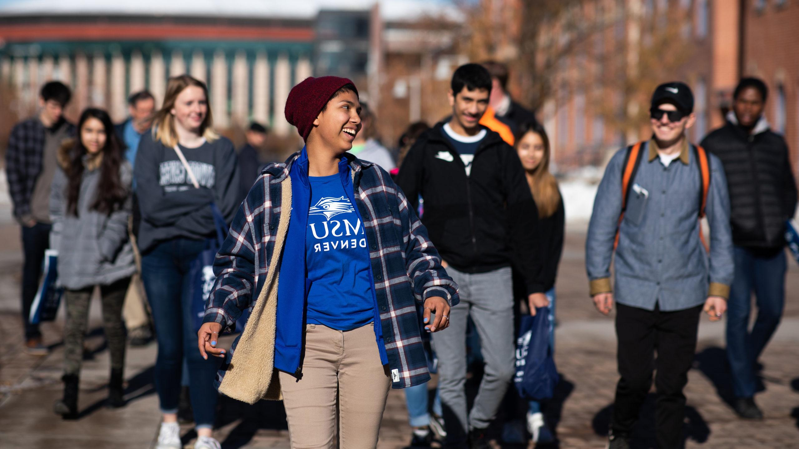 photo of student giving tour of campus