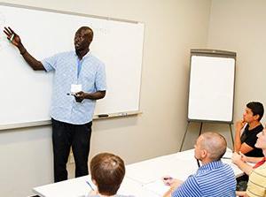 Tutoring session in a classroom setting.